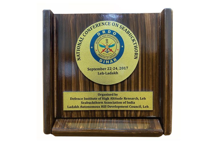 Plaque from the National Conference on Seabuckthorn, DIHAR, Leh-Ladakh, September 2017